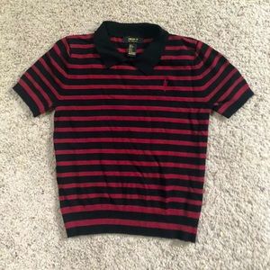Forever 21 Red & Black Striped Polo Shirt - Small